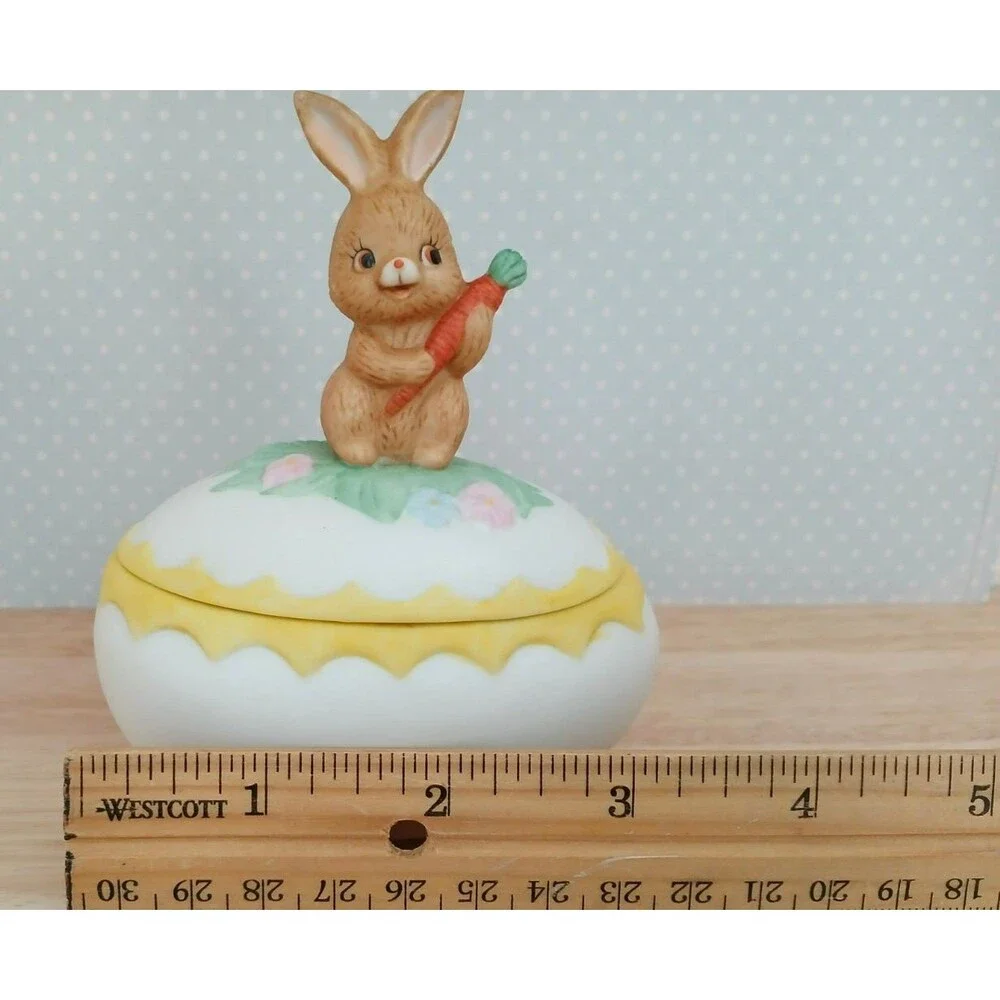 Lefton Vintage Ceramic Easter Bunny & Egg Trinket Jewelry Holder Dish